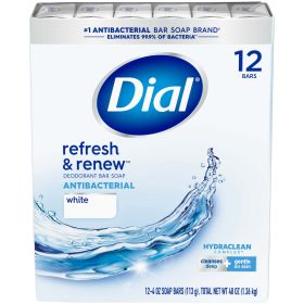 Dial Antibacterial Bar Soap, Refresh & Renew, White, 4 oz, 12 Bars