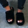 Women Fur Wedge Slippers with Ankle Elastic Band Open Toe Winter Slides Home Slipper Plush Slip-on Fluffy Warm Indoor Slippers Comfortable