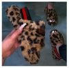 Women Fur Wedge Slippers with Ankle Elastic Band Open Toe Winter Slides Home Slipper Plush Slip-on Fluffy Warm Indoor Slippers Comfortable